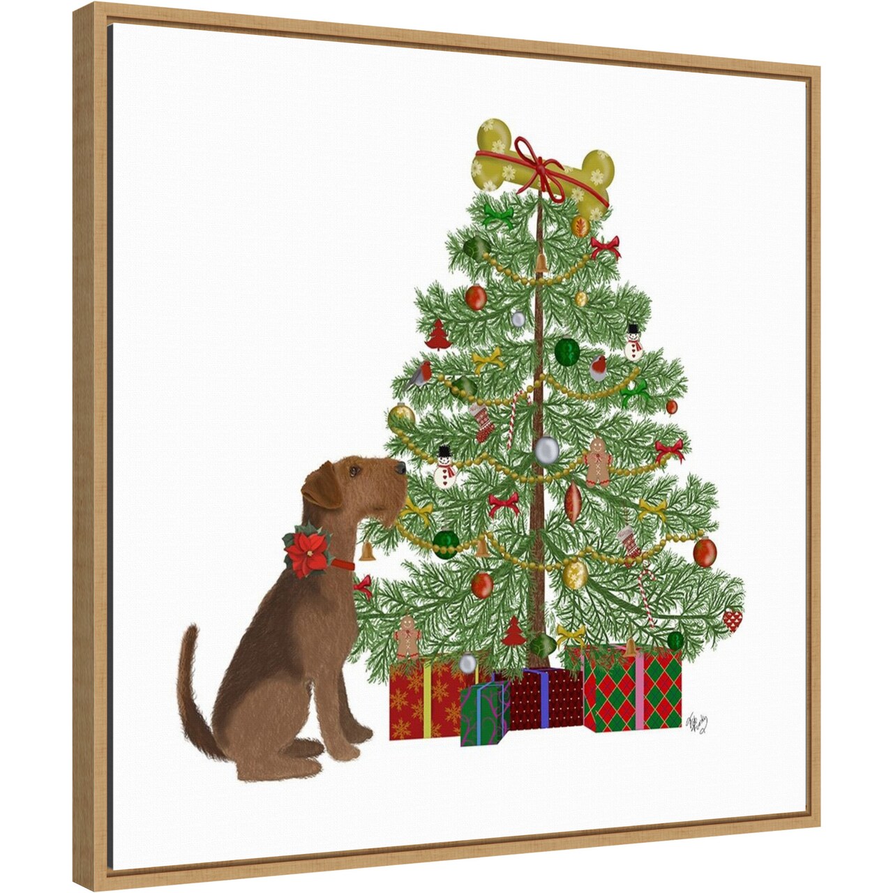 Christmas Dogs Bone Tree by Fab Funky 22-in. W x 22-in. H. Canvas Wall Art Print Framed in Natural